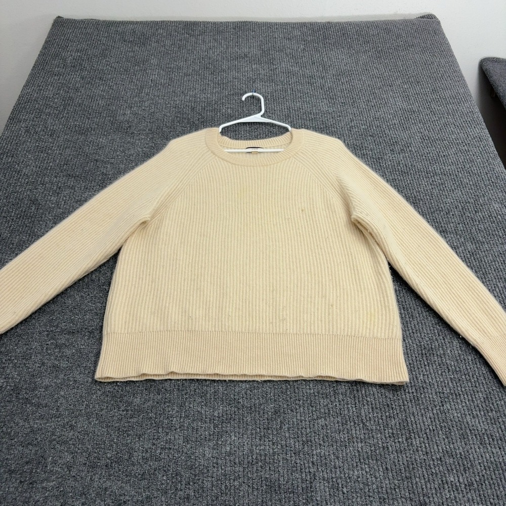 J Crew Sweater Womens L Ivory Cashmere Ribbed Knit Crewneck Classic Luxury